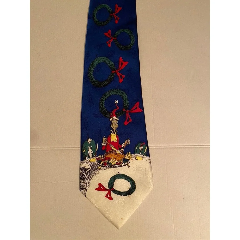 Dr. Seuss How the Grinch Stole Christmas Silk Tie Blue Holiday Roast Beast 1994